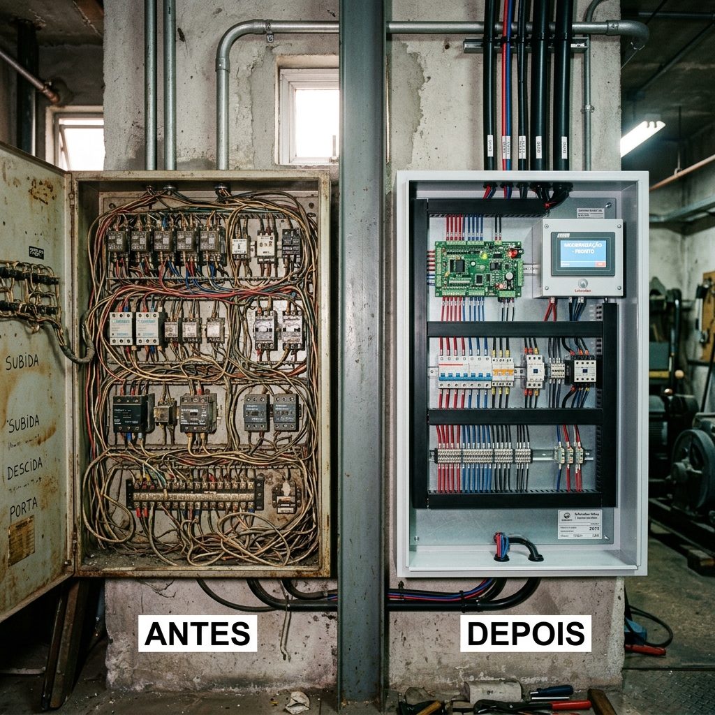 Quadro de comando antes e depois da modernização UPTEC